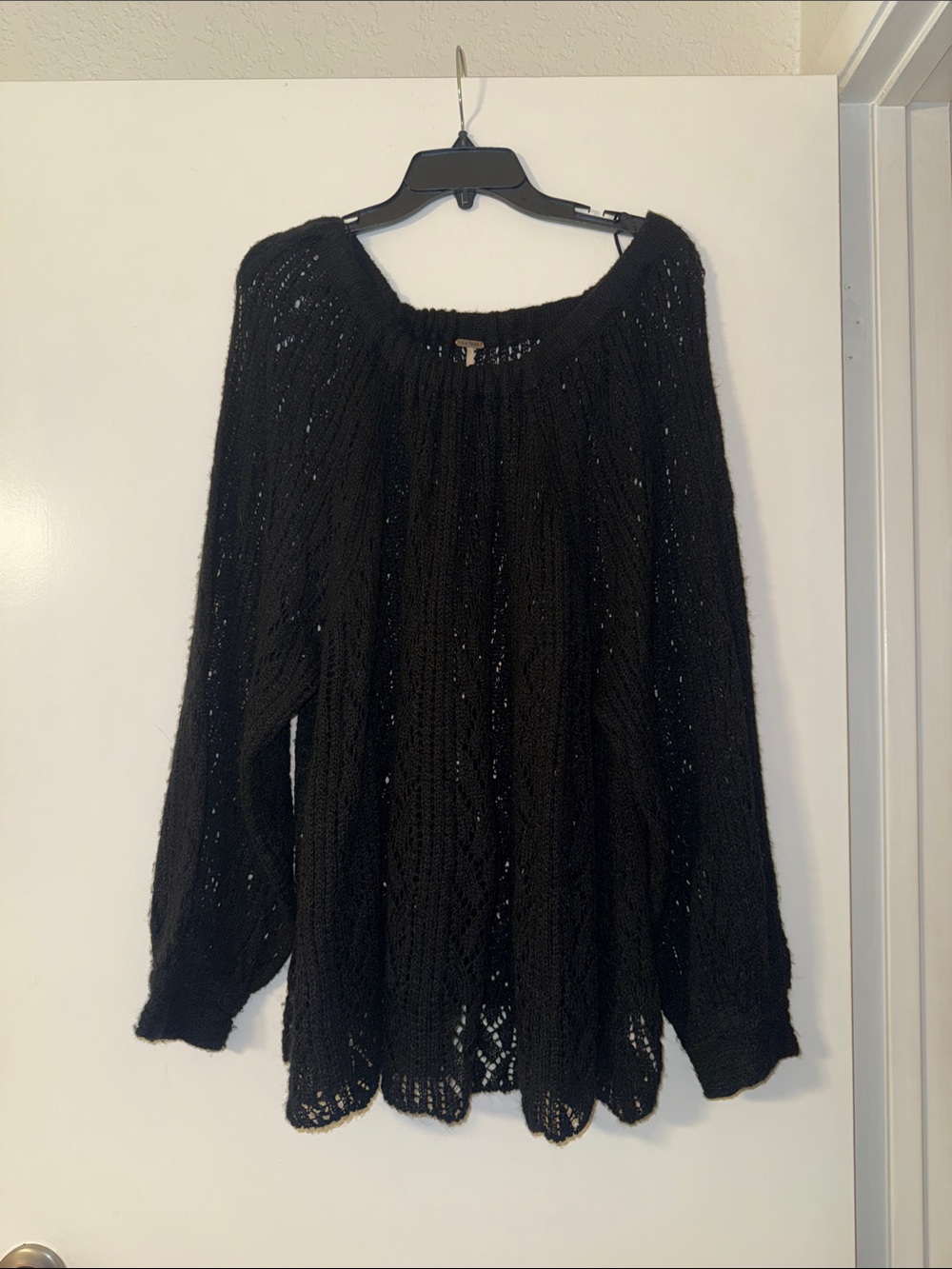 Free People Black Open-Knit Long Sleeve Women's Top L